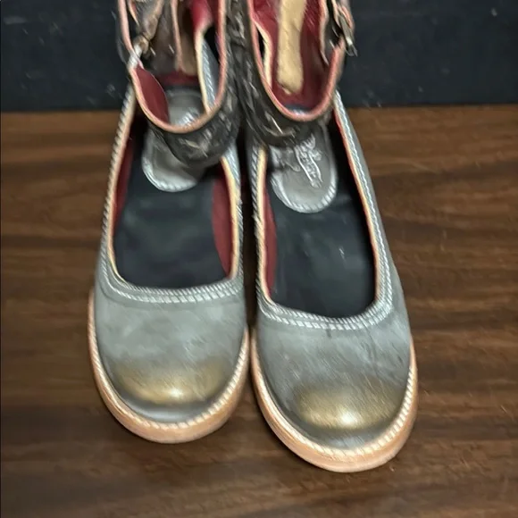 Freebird Gray and Brown Flats with Distressed Leather and Ankle Strap Si… - Picture 8 of 12